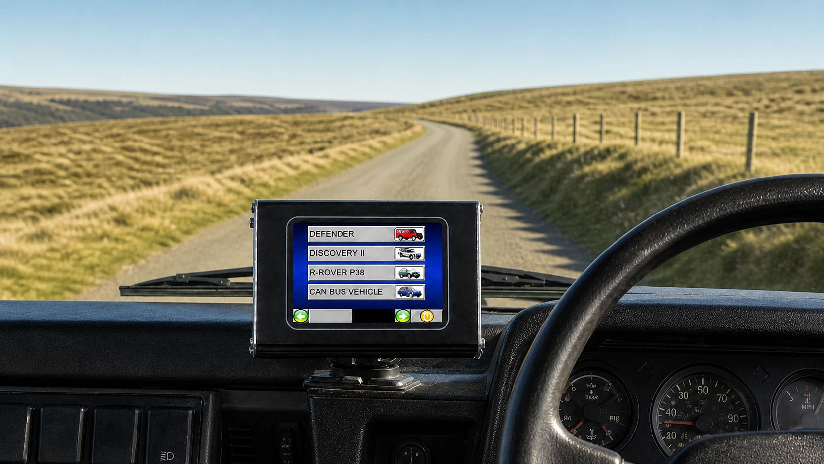 Land Rover Defender in countryside